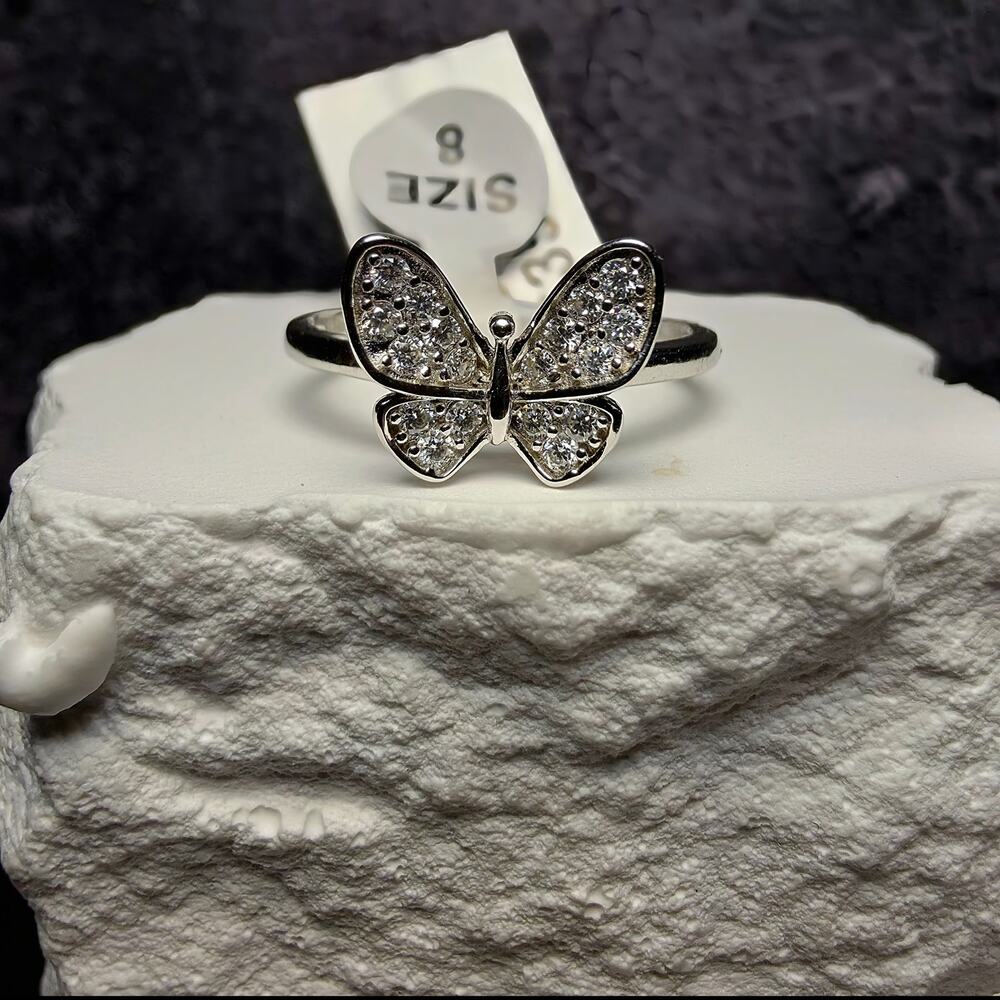 1.00 CTW Pavé Moissanite Butterfly Ring in 925 Sterling Silver – Size 8
